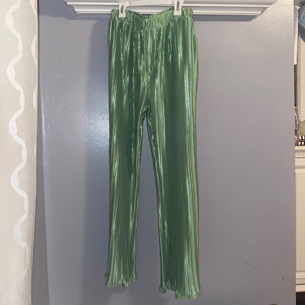 BRAND NEW WORH TAGS METALLIC GREEN PANTS